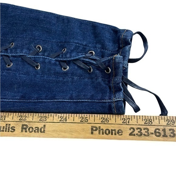 NO LONGER NWT Good American Good Waist Crop High Rise Lace Up Blue Jeans Size 6 - Picture 5 of 11